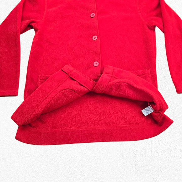 Y2K Vintage Cherry Red Collared Button Down Vibrant Fleece Jacket Size Medium - Picture 6 of 10